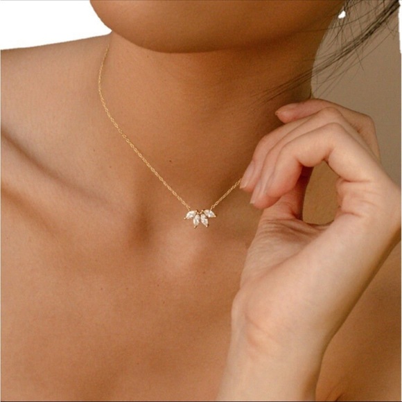 Marquise  Flower Petal Diamond Necklace,Bridesmaid Gift - Picture 1 of 3